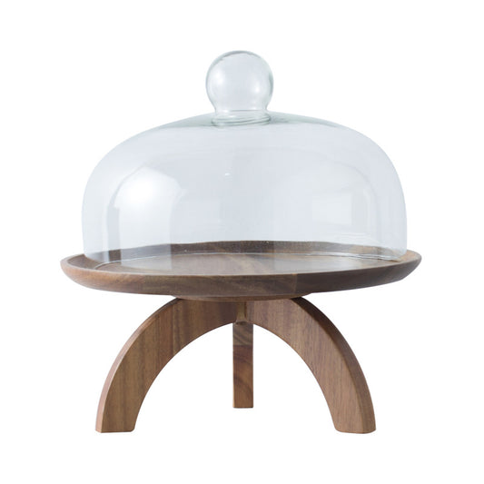 Acacia Wood Cake Pan with Glass Lid