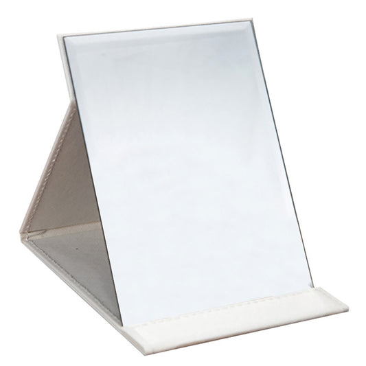 JOLY Protable PU Leather Mirror Folding Desktop Makeup Mirror with Adjustable Stand for Personal UseTravelling (M White)